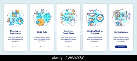 Prioritization principles onboarding mobile app screen Stock Vector