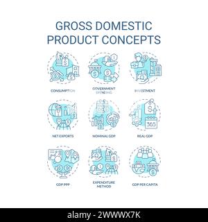 Gross domestic product soft blue concept icons Stock Vector