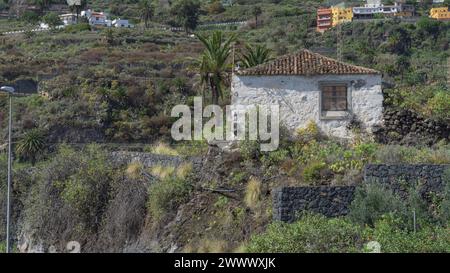 Vintage Canarian cottage, serene hillside tranquility Stock Photo