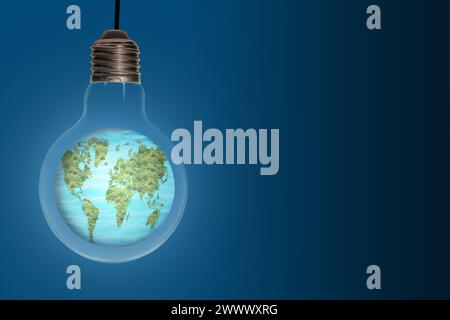 Globe inside the light bulb with a colored background. Earth day concept Stock Photo