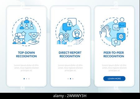 Employee recognition forms blue onboarding mobile app screen Stock Vector