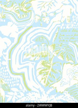 Vectorial illustration flowers pattern. Big flowers tropical leaves. Botanical leafs, small design, big design, abstract multicolors effect watercolou Stock Vector