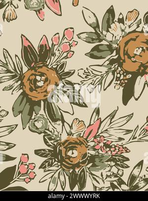 Vectorial illustration flowers pattern. Big flowers tropical leaves. Botanical leafs, small design, big design, abstract multicolors effect watercolou Stock Vector