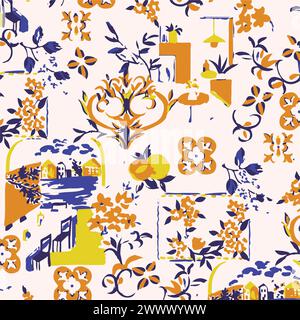Vectorial illustration flowers pattern. Big flowers tropical leaves. Botanical leafs, small design, big design, abstract multicolors effect watercolou Stock Vector