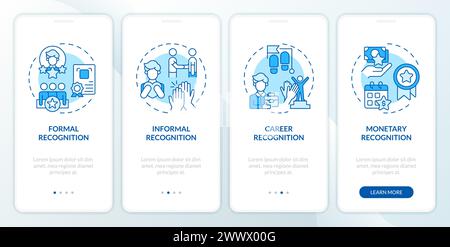 Types of employee recognition blue onboarding mobile app screen Stock Vector