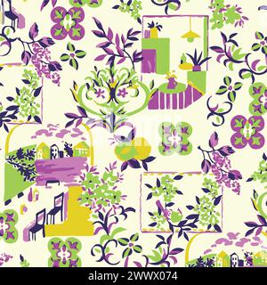 Vectorial illustration flowers pattern. Big flowers tropical leaves. Botanical leafs, small design, big design, abstract multicolors effect watercolou Stock Vector