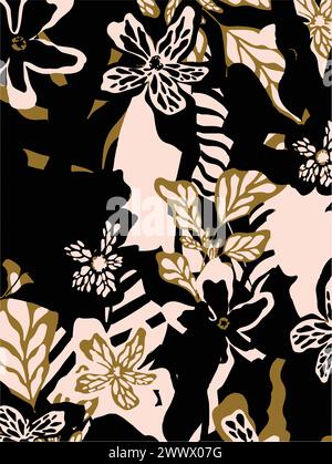 Vectorial illustration flowers pattern. Big flowers tropical leaves. Botanical leafs, small design, big design, abstract multicolors effect watercolou Stock Vector