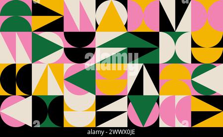 Geometry colorful Bauhaus background with simple shape and figure. Abstract minimalistic pattern design in Scandinavian style for web banner, business Stock Vector