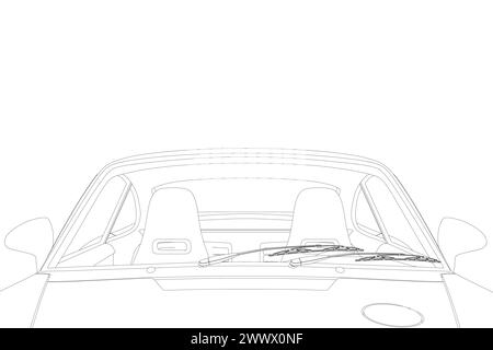 Empty car cabin or interior view from windshield, flat vector illustration. Contour of car interior isolated on a white background. Interior view from Stock Vector