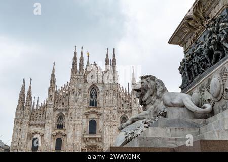 The historical Duomo Square, Piazza del Duomo in the center of Milan, Lombardy, Italy. Stock Photo