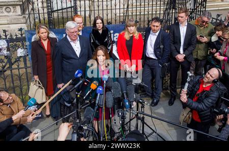 London, UK. 26th Mar, 2024. Stella Assange delivers a speech as she leaves the Royal Courts of Justice. The Julian Assange extradition ruling has been adjourned until the 20th of May 2024 Credit: Mark Thomas/Alamy Live News Stock Photo