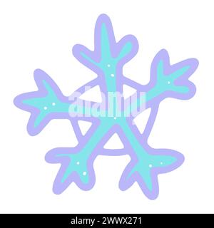 Doodle Christmas snowflake. Hand-drawn blue, violet color snow on white background. Xmas line winter holiday symbol of the New Year. Cold sign. Festiv Stock Vector
