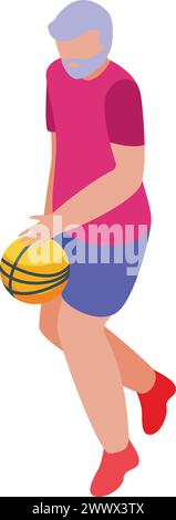 Senior bearded man play icon isometric vector. Basketball sport. Outdoor training Stock Vector