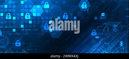 Secure digital background. Virtual confidential, programming protection. Hand drawn vector. Stock Vector