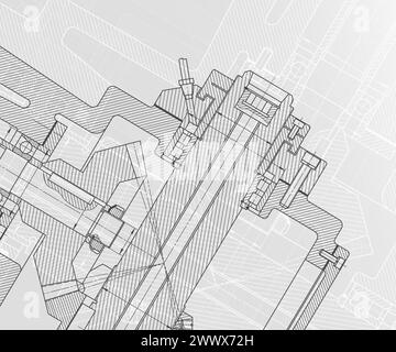 Mechanical engineering drawings on white background. Milling machine spindle. Technical Design. Cover Stock Vector