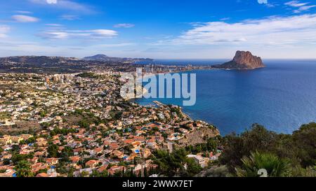Calpe is a tourist destination on the Spanish Costa Blanca on the Mediterranean Sea. It is known for its big rock formation in sea. Stock Photo