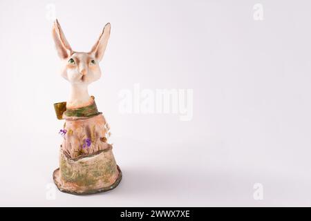 Bunny on white background. Greetings card, Happy Easters. Flat lay ,top view Stock Photo