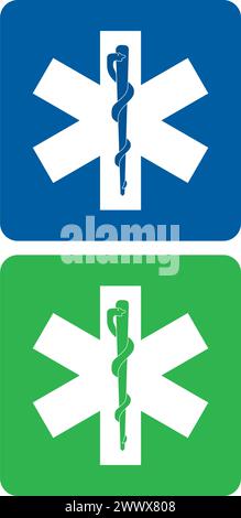 Green and blue pharmacy signs on a white background Stock Vector