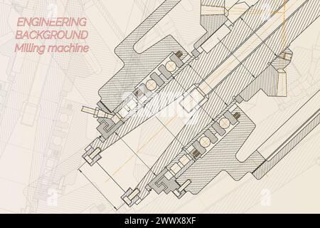 Mechanical engineering drawings on light background. Milling machine spindle. Technical Design. Cover Stock Vector