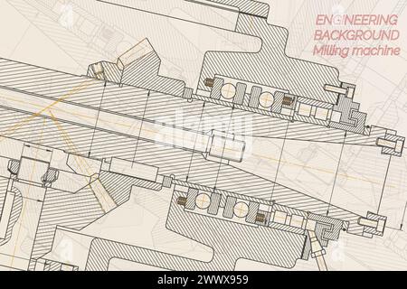 Mechanical engineering drawings on light background. Milling machine spindle. Technical Design. Cover Stock Vector