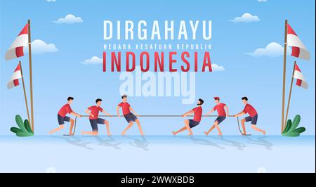 Translation : Happy Independence Day of Indonesia Vector Illustration. Suitable for Template Poster Banner Design. Stock Vector