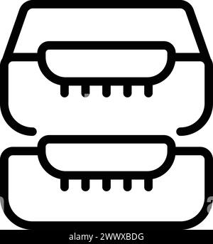 Horizontal paper tray icon outline vector. Documents desk container. Cabinet files box storage Stock Vector