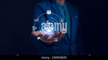 AI ethics or AI Law concept. Developing AI codes of ethics. Compliance, regulation, standard , business policy and responsibility for guarding against Stock Photo