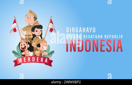 Translation : Happy Independence Day of Indonesia Vector Illustration. Suitable for Template Poster Banner Design. Stock Vector