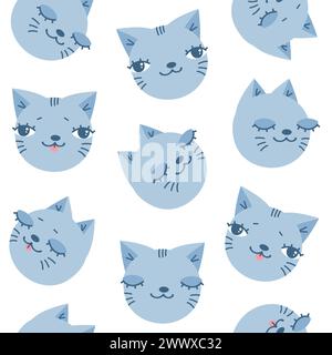 Cute hand drawn seamless pattern with cat heads. Kitten seamless pattern. Cartoon childish design. Vector illustration Stock Vector