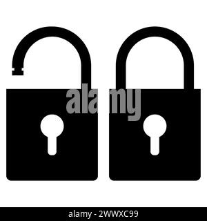 Silhouette of padlock with key hole one open and one closed.  Security or privacy element Stock Vector