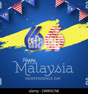 Happy 31st August Malaysia Independence Day Vector Illustration. Petronas Tower Design for 65th National Day Poster Banner Template. Twin Tower and Fl Stock Vector