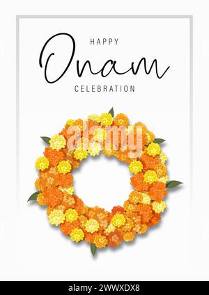 Happy Onam Poster Design with Marigold Rangoli Stock Vector