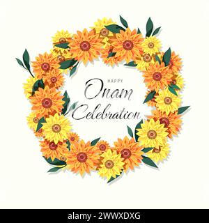 Happy Onam Poster Design with Marigold Rangoli Stock Vector