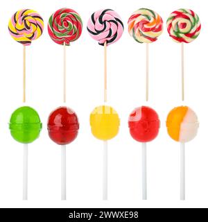Different colorful lollipops isolated on white, set Stock Photo