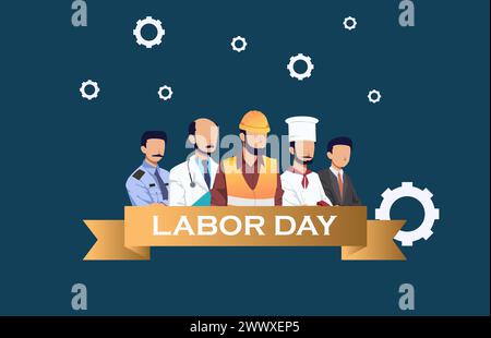 Happy Labor Day Vector Illustration with Labor Character and US Flag. Suitable for Template Poster, Banner, Flyer, Greeting Card etc Stock Vector