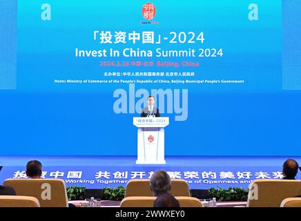 Beijing, China. 26th Mar, 2024. Chinese Vice President Han Zheng delivers a speech at the first signature event of 'Invest in China' in Beijing, capital of China, March 26, 2024. Credit: Shen Hong/Xinhua/Alamy Live News Stock Photo