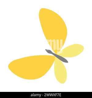 Summer Butterfly Flat Icon. Vector Yellow Flying Insect in Cartoon style Isolated on White background. Element for Web, Game, Advertising, Card, Sprin Stock Vector