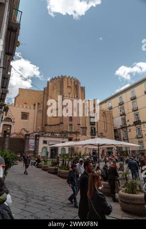 Naples, Italy - April 10, 2022: San Domenico Maggiore is a Gothic, Roman Catholic church and monastery located in the square of the same name in  Napl Stock Photo