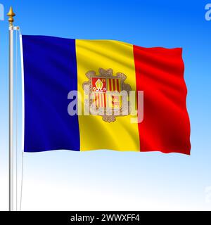 Andorra official national waving flag, European country, vector illustration Stock Vector