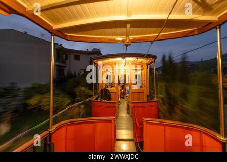 traditional tram in Soller city, Mallorca, Spain, Europe Stock Photo