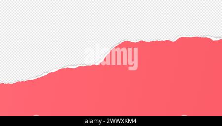 Red paper with torn edges and soft shadow is on white squared background for text. Stock Vector