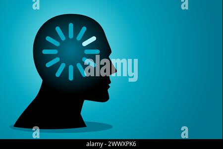 Vector illustration featuring a human head with loading icon in his head Stock Vector