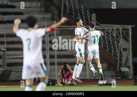 Manila, Philippines. 26th Mar, 2024. Players of Iraq celebrate after scoring a goal during the group F match of 2026 FIFA World Cup Asian qualifiers between the Philippines and Iraq in Manila, the Philippines, March 26, 2024. Credit: Rouelle Umali/Xinhua/Alamy Live News Stock Photo