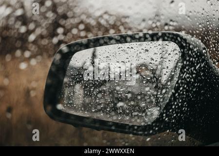 Rain Drops on Rear View Mirror Stock Photo