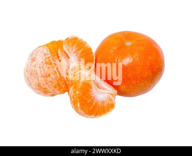 Tangerines or clementines isolated on white background. Orange fruit. Stock Photo