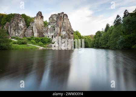 Externsteine in the Teutoburg Forest nature park Park. Rock formations near Horn-Bad Meinberg Stock Photo