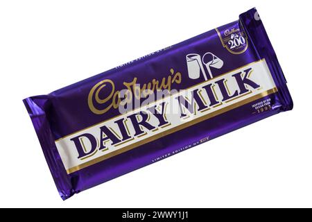 Bar of Cadbury's Dairy Milk milk chocolate bar isolated on white ...