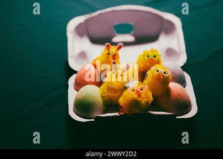 Stylish yellow cheerful Easter chickens in pink sunglasses celebrating ...