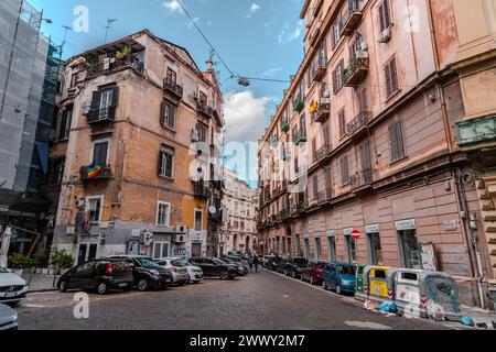 Naples, Italy - April 10 2022: Typical arched street and architectural view in Naples, Campania, Italy. Stock Photo