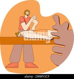 Deep tissue massage and treatment muscle pain by professional therapist in spa. Design concept. Isolated flat vector illustration. Stock Vector